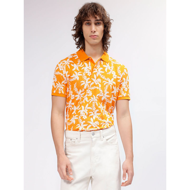 GANT Men Yellow Printed Polo T-Shirt (XL)