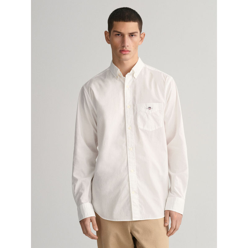 GANT Men White Solid Button-down Collar Full Sleeves Shirt (L)