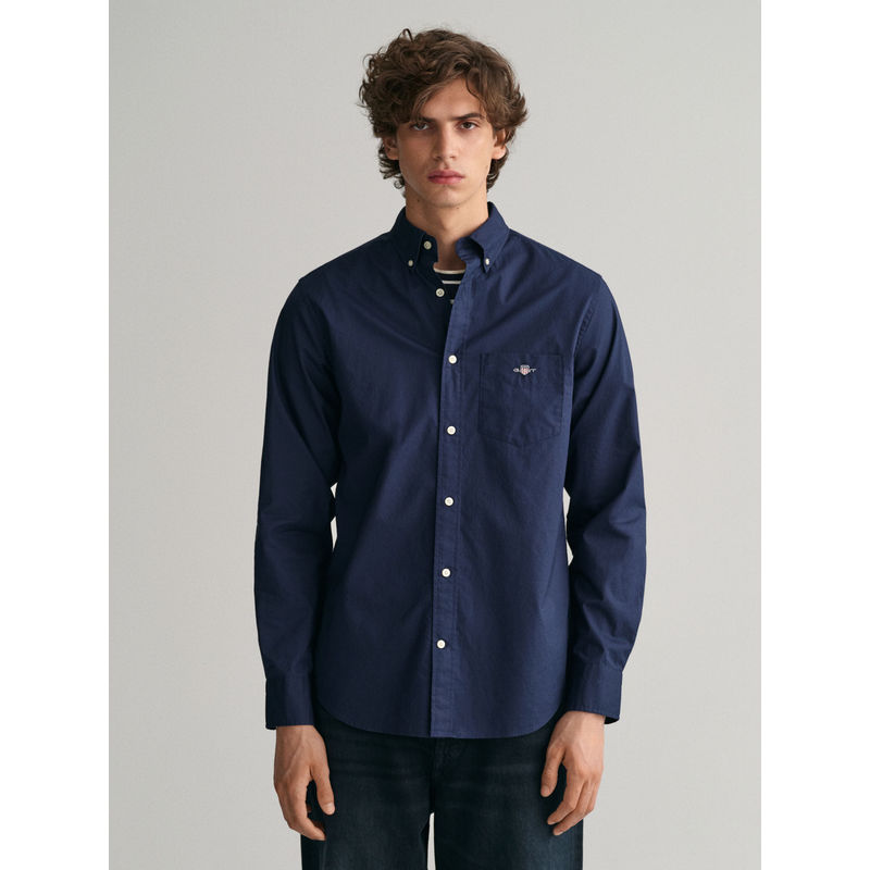 GANT Men Navy Blue Solid Button-down Collar Full Sleeves Shirt (M)