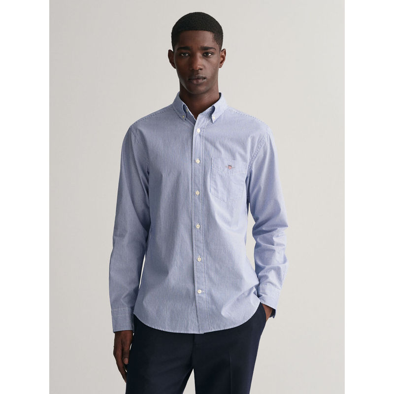 GANT Men Blue Striped Button-down Collar Long Sleeves Shirt (M)