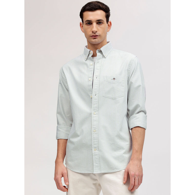 GANT Men Green Striped Button-down Collar Full Sleeves Shirt (2XL)