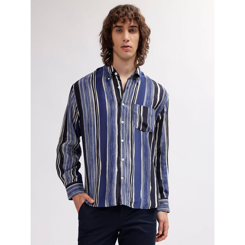 GANT Men Blue Striped Button Down Collar Full Sleeves Shirt (S)