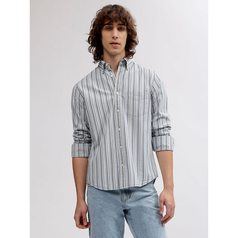 GANT Men Blue Striped Button Down Collar Full Sleeves Shirt (L)