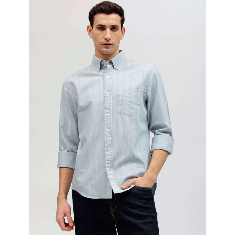 GANT Men Blue Striped Button-down Collar Full Sleeves Shirt (L)