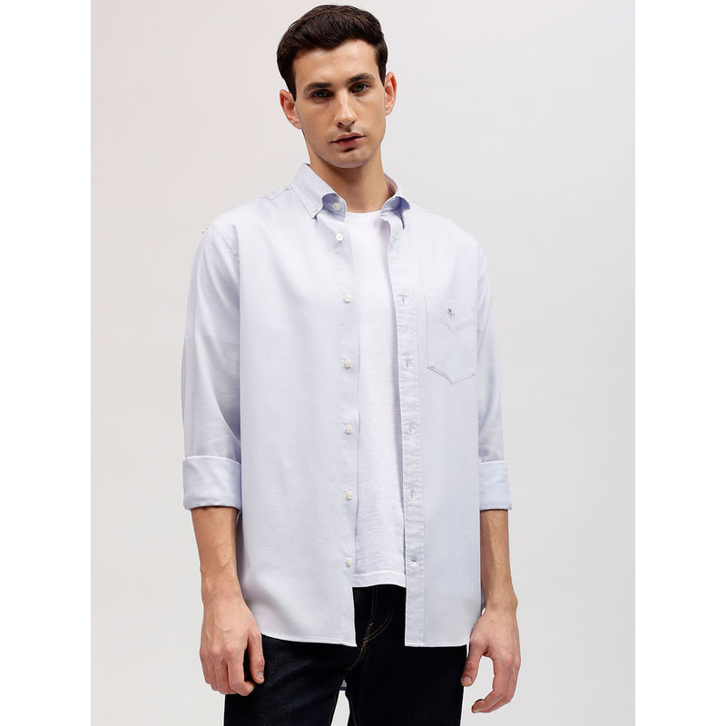 GANT Men Blue Solid Button-down Collar Full Sleeves Shirt (S)