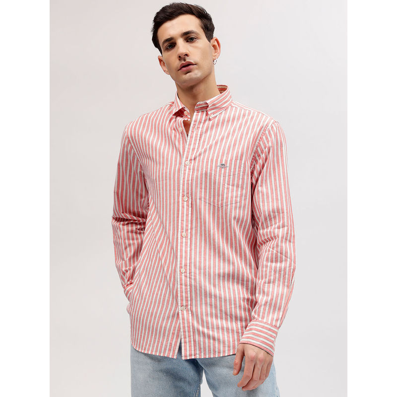 GANT Men Pink Striped Button-down Collar Full Sleeves Shirt (2XL)
