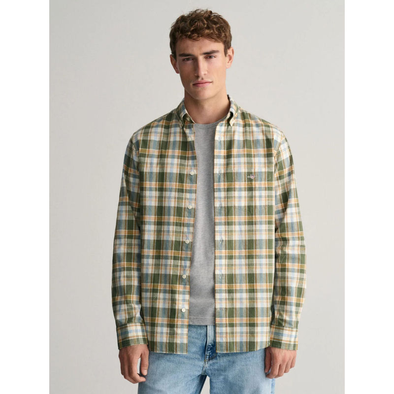 GANT Men Green Checked Button Down Collar Full Sleeves Shirt (XL)