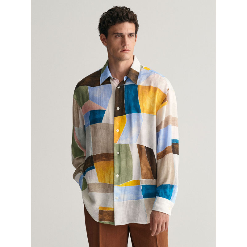 GANT Men Multi Colour-Blocked Spread Collar Full Sleeves Shirt (M)