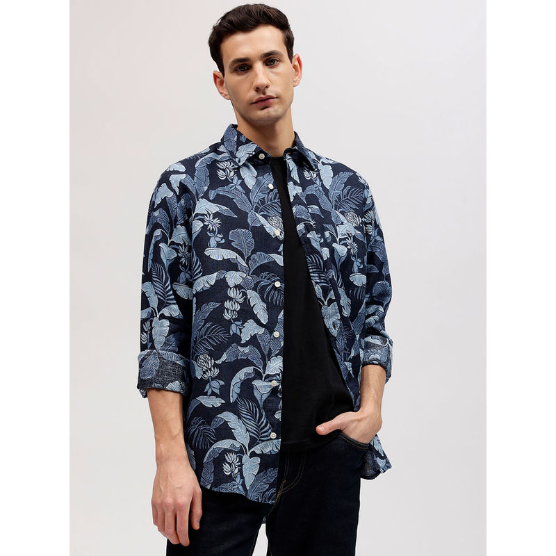 GANT Men Blue Tropical Print Button-down Collar Full Sleeves Shirt (M)