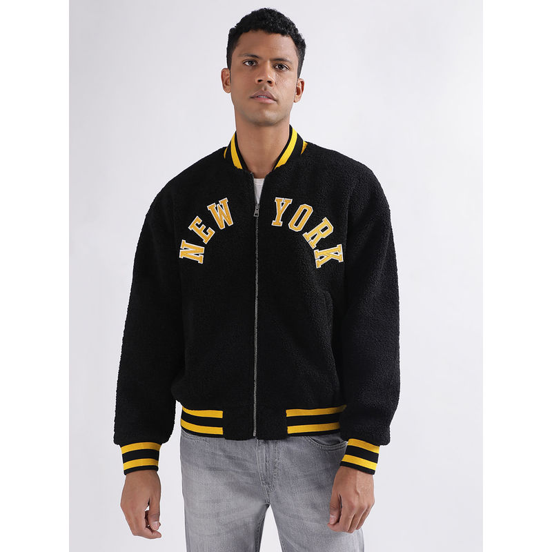 GANT Men Black Solid Collar Neck Full Sleeves Bomber Jacket (S)