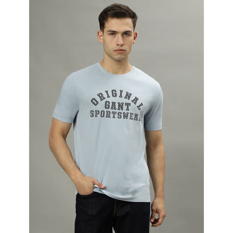 GANT Men Blue Printed Round Neck Short Sleeves T-Shirt (S)