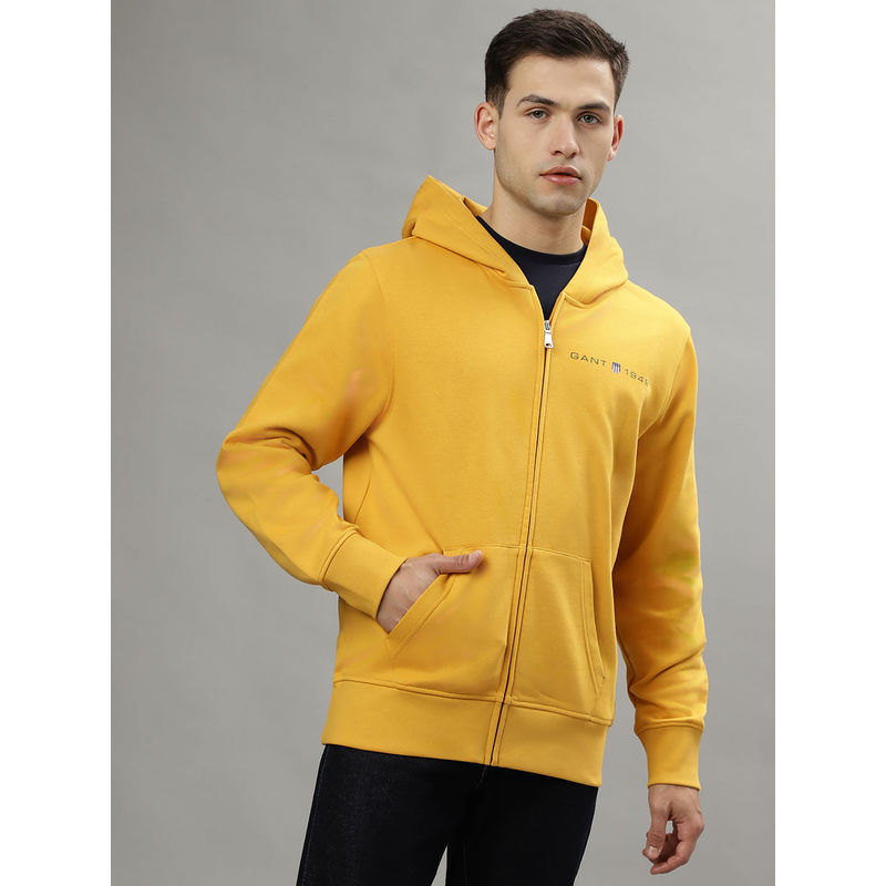GANT Men Yellow Solid Long Sleeves Hoodie (S)