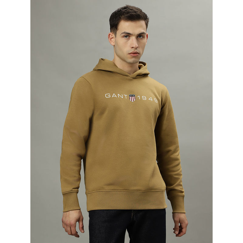GANT Men Brown Solid Long Sleeves Hoodie (2XL)