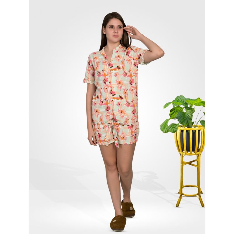 MAYSIXTY Rayon Printed Multi-Color Front Open Bermuda (Set of 2) (S)