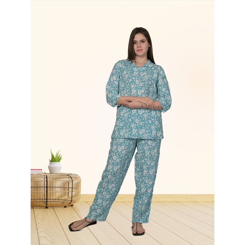 MAYSIXTY Rayon Blue Printed Co-Ord (Set of 2) (M)