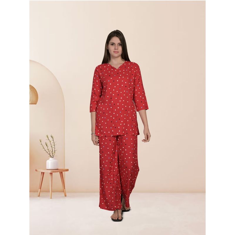 MAYSIXTY Rayon Red Polka Dots Co-Ord (Set of 2) (M)