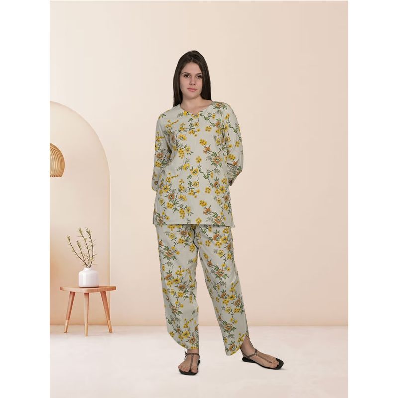 MAYSIXTY Rayon Grey Printed Co-Ord (Set of 2) (XL)