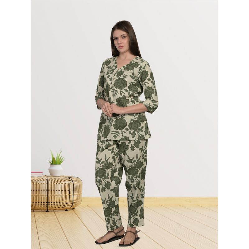 MAYSIXTY Cotton Printed Green Co-Ord (Set of 2) (XL)