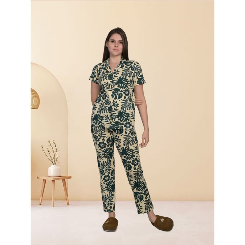 MAYSIXTY Pure Soft Cotton Printed Green Shirt and Pyjama (Set of 2) (S)