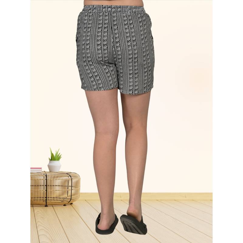 MAYSIXTY Women Pure Rayon Printed Grey Regular Shorts (L)