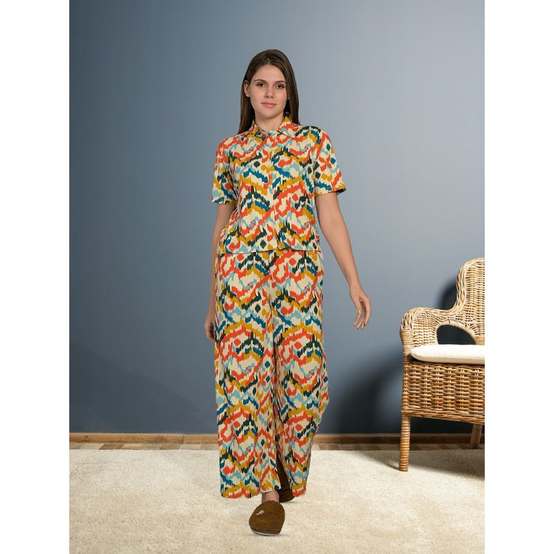 MAYSIXTY Women Pure Soft Cotton Printed Multi Half Sleeve Shirt with Pyjama (Set of 2) (S)