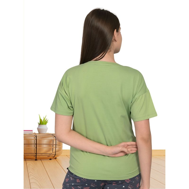 MAYSIXTY Women Lycra Blend Printed Round Neck Green Half Sleeve T-Shirt (M)