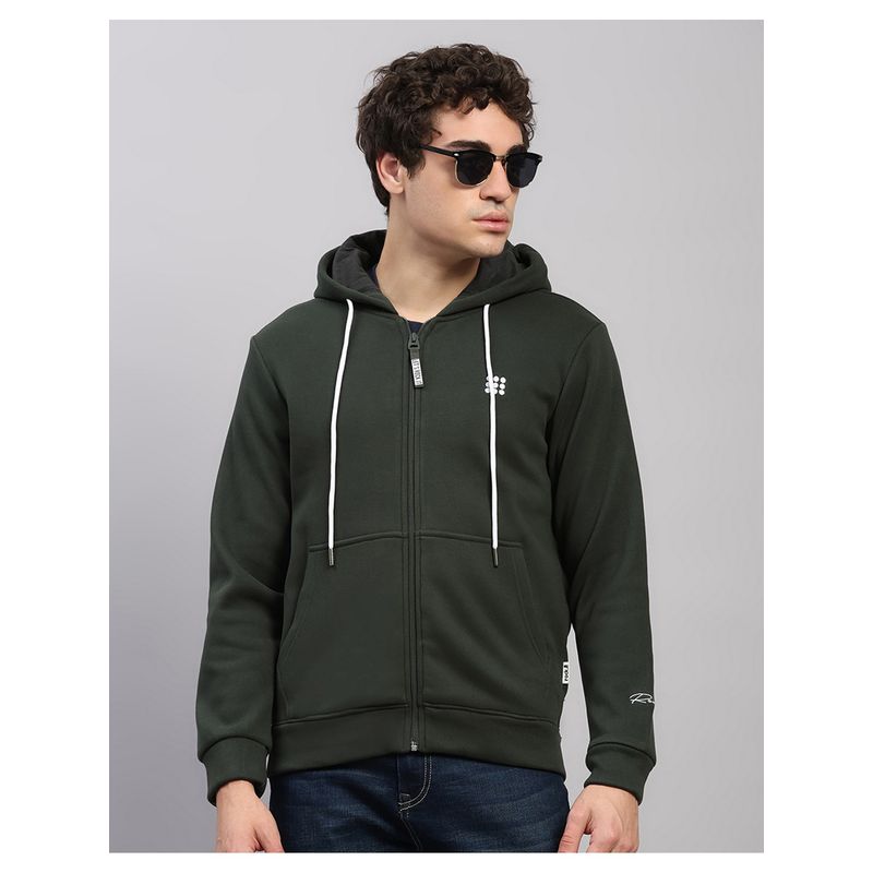 Rock.it Men Regular Fit Solid Winter Olive Hoodie (2XL)