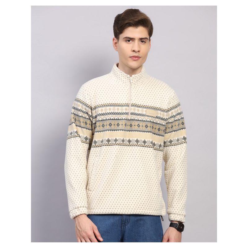 Monte Carlo Men Regular Fit Printed Winter Beige Sweatshirt (L)