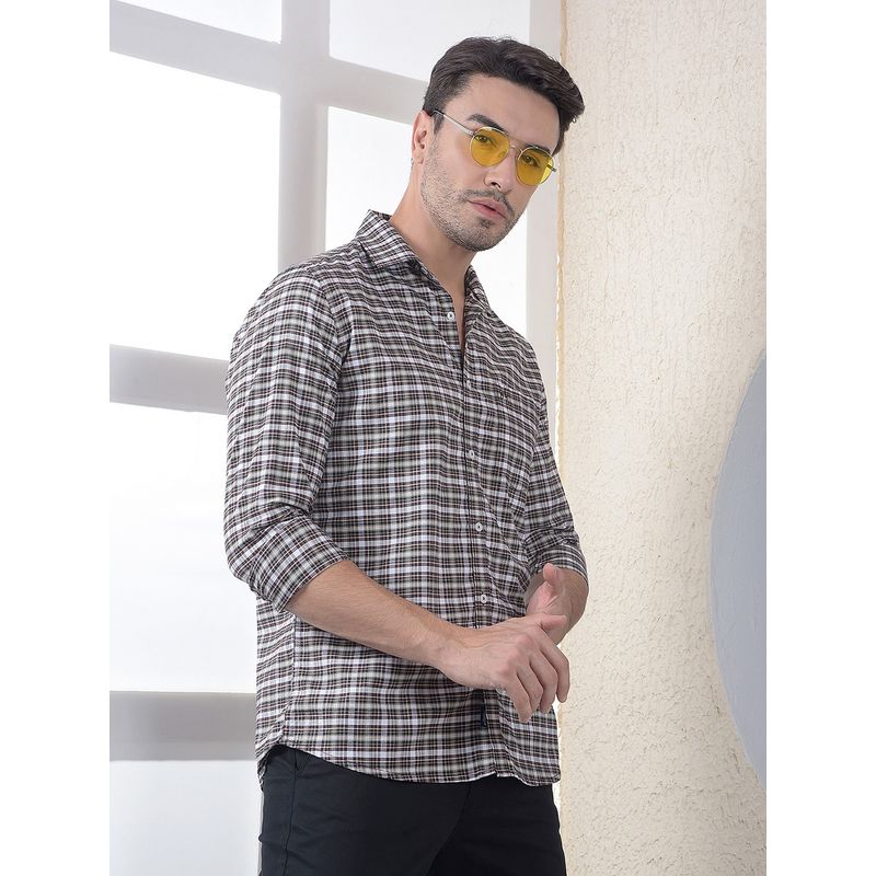 CRIMSOUNE CLUB Men Checked Pure Cotton Wine Shirt (S)