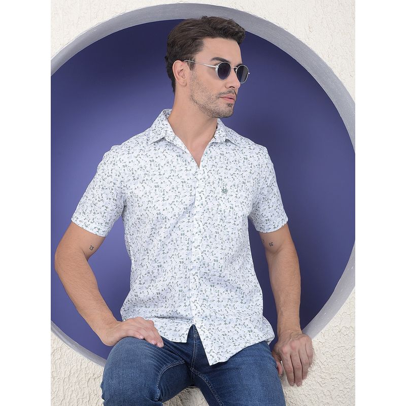 CRIMSOUNE CLUB Men White Abstract Printed Pure Cotton Shirt (M)