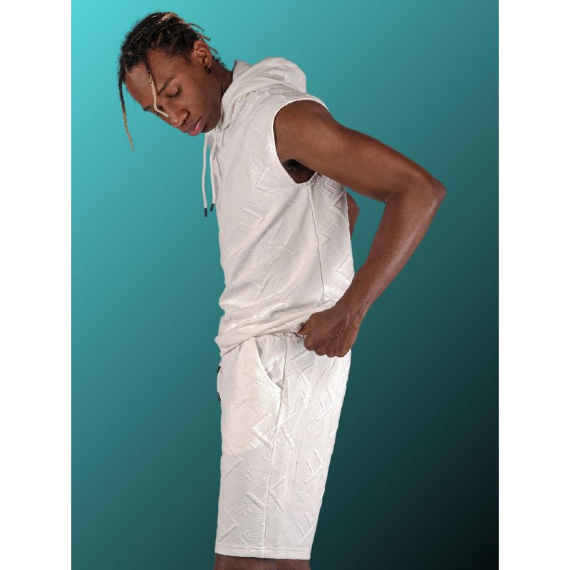 BOTABOCHI Men Embossed Hoodie Half Sleeve Co-Ord (Set of 2) (M)