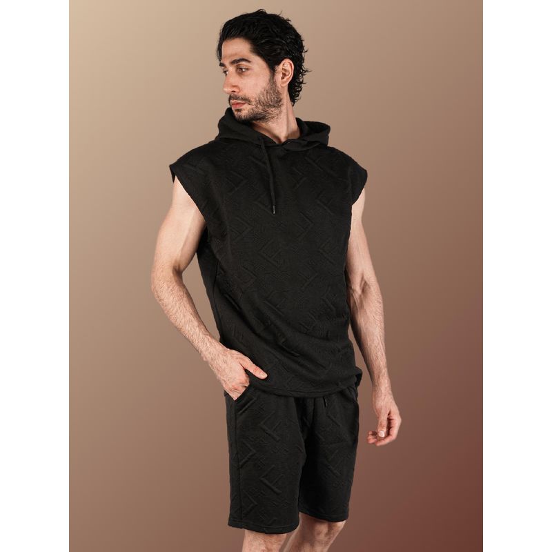 BOTABOCHI Men Embossed Hoodie Half Sleeve Co-Ord (Set of 2) (2XL)