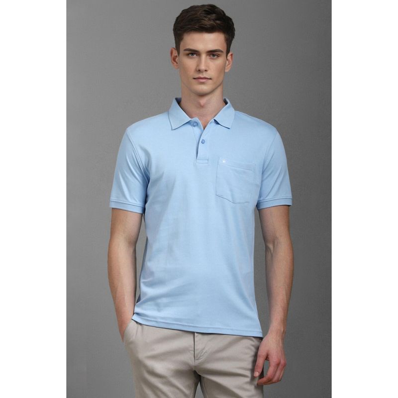 Louis Philippe Men Blue Solid Polo Neck T-Shirt (M)