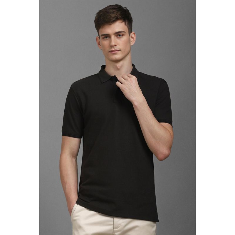 Louis Philippe Men Black Textured Polo Neck T-Shirt (S)