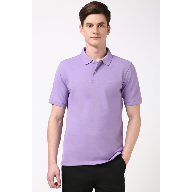 Peter England Men Lilac Solid Polo Neck Polo T-Shirt (S)