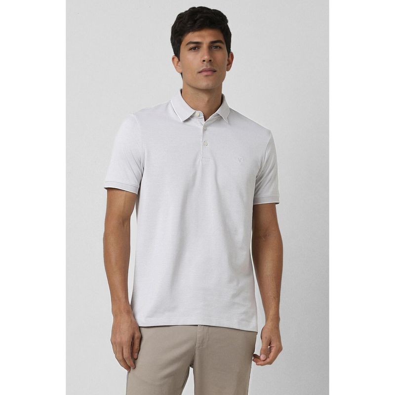Van Heusen Men White Dots Polo Neck T-Shirt (XL)
