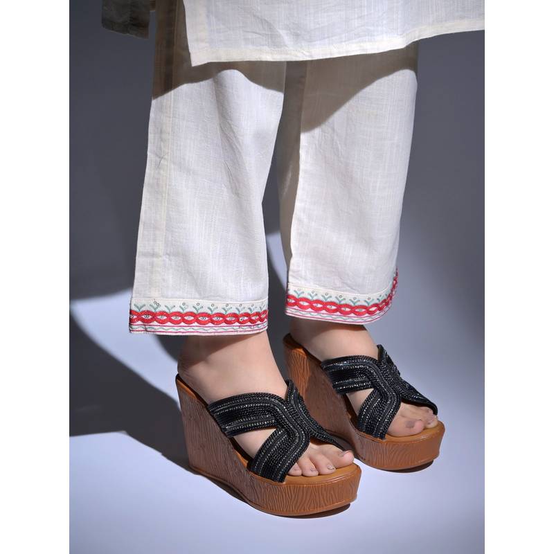HVNLY by Shoetopia Women Black Wedges Heels (EURO 41)