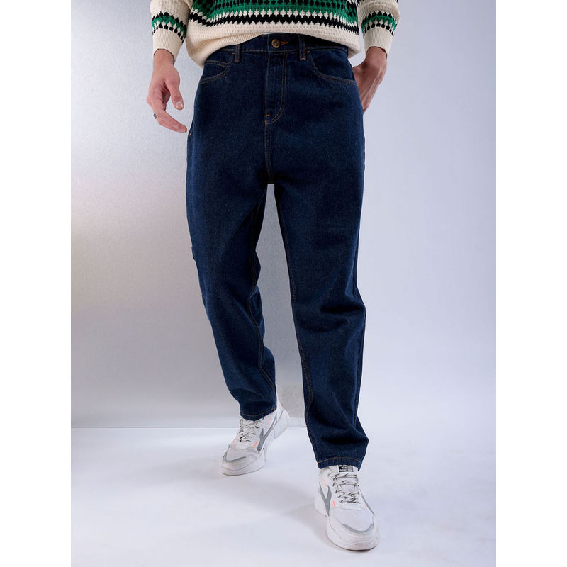 The Indian Garage Co Men Loose Tapered Solid Mid Rise Jeans Navy Blue (34)
