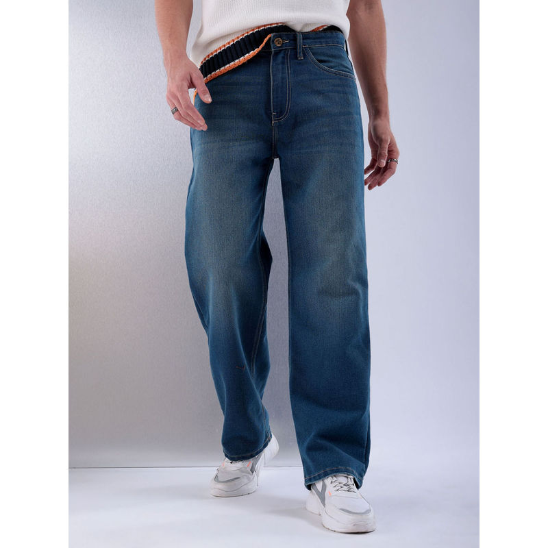 The Indian Garage Co Men Baggy Solid Mid Rise Jeans Navy Blue (30)