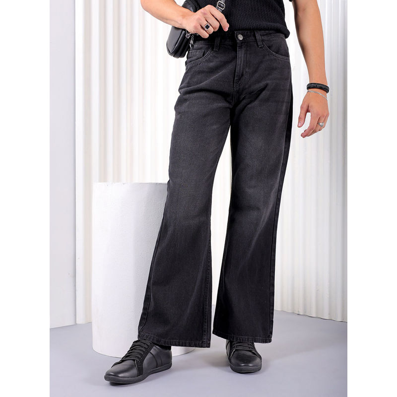 The Indian Garage Co Men Bootcut Loose Fit Solid Mid Rise Jeans Black (32)