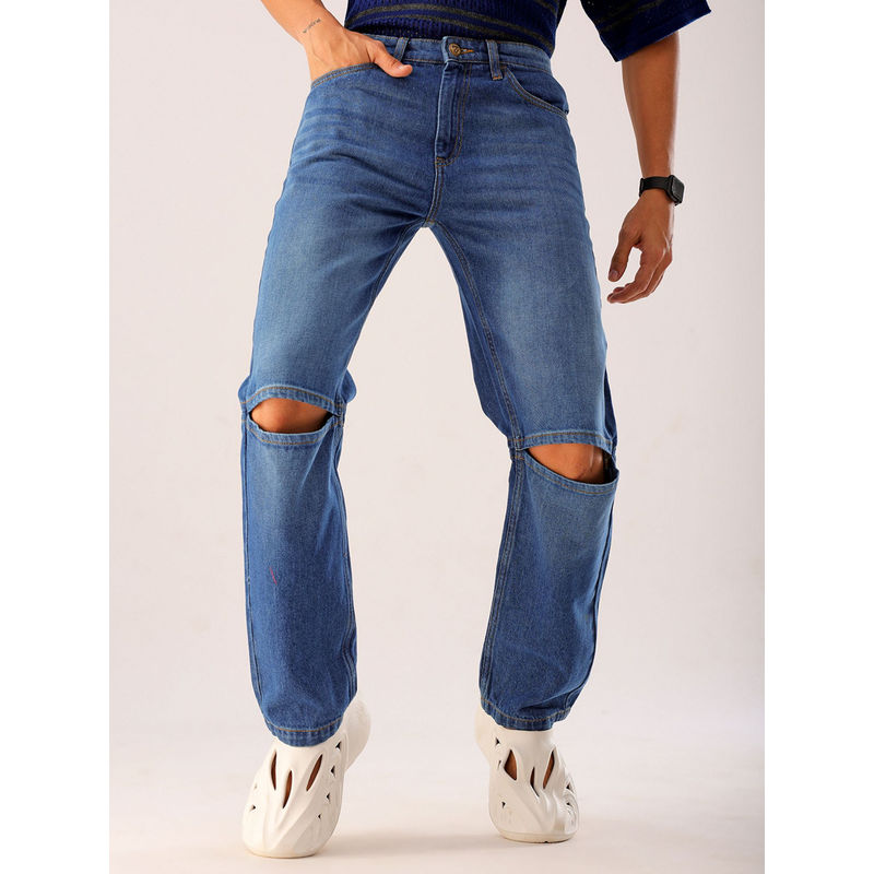 The Indian Garage Co Men Vintage Straight Fit Solid Mid Rise Jeans Blue (30)