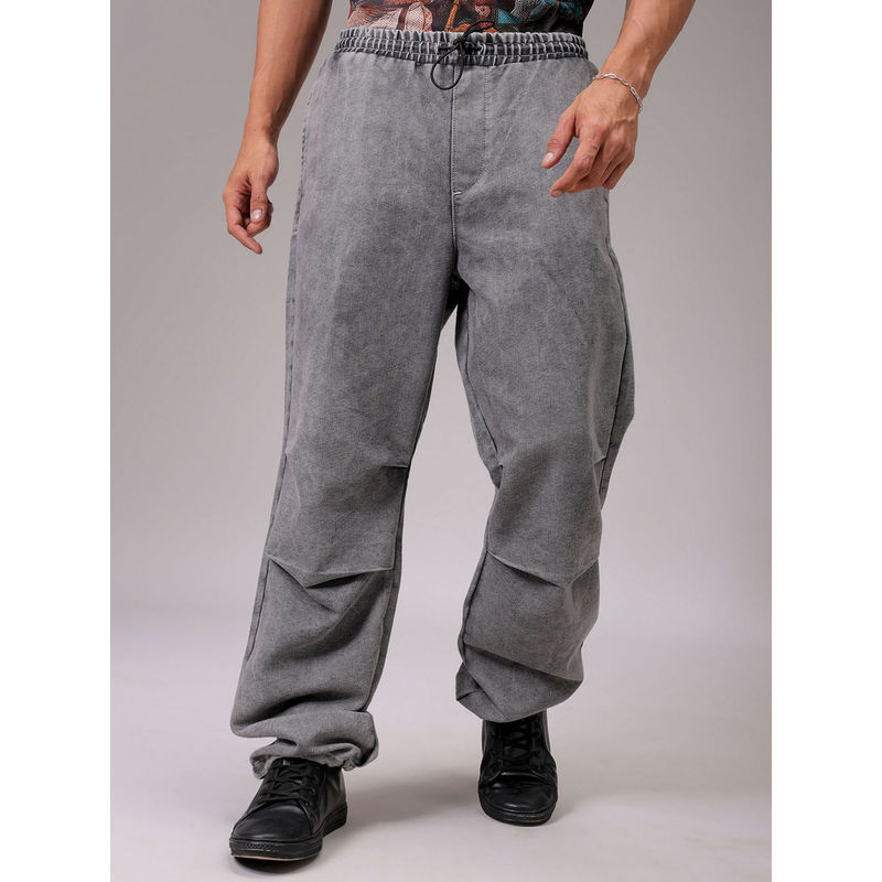 The Indian Garage Co Men Baggy Solid Mid Rise Denim Joggers Grey (30)