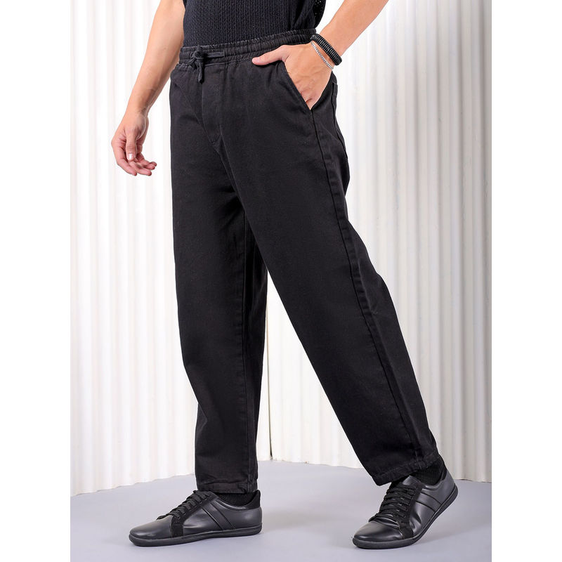 The Indian Garage Co Men Loose Fit Solid Mid Rise Denim Jeans Black (34)