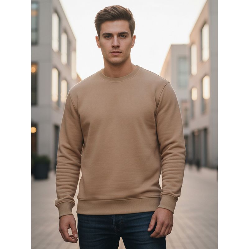 Obaan Men Round Neck Beige Sweatshirt (M)