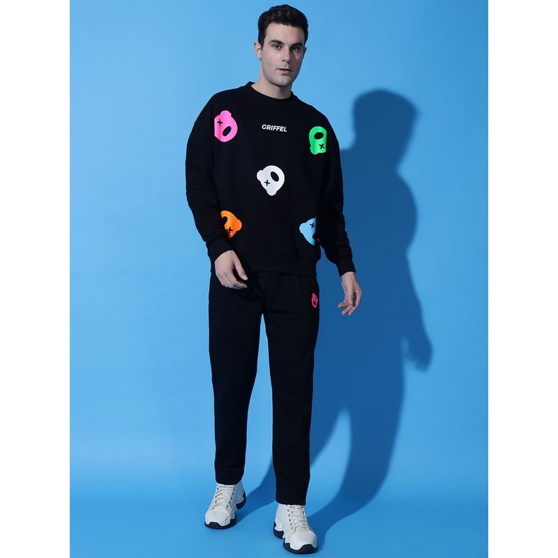 Griffel Men Black Printed Causal Co-Ord Set (M)