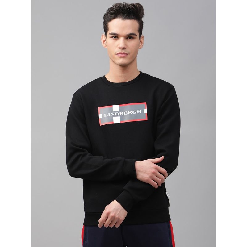 LINDBERGH Jet Black Solid Crew Sweatshirt (S)