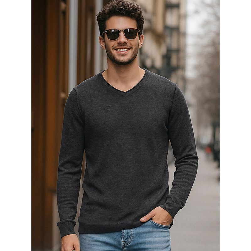 Bewakoof Men's Grey Flat Knit Sweater (XL)