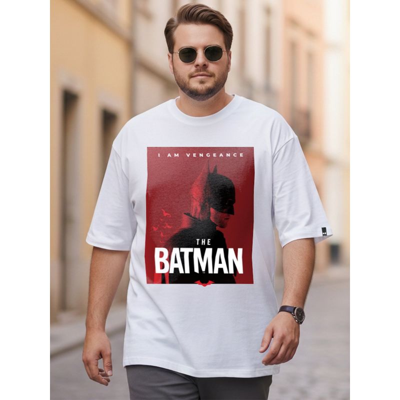 Bewakoof Official DC Men's White Batman Poster Graphic Printed Oversized Plus Size T-shirt (5XL)