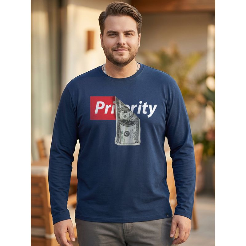 Bewakoof Men's Navy Blue Priority Graphic Printed Plus Size T-shirt (4XL)