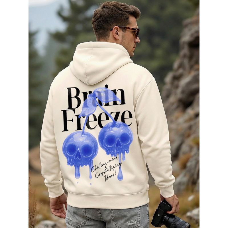 Bewakoof Men's Gardenia Chillzz Graphic Printed Oversized Hoodies (S)
